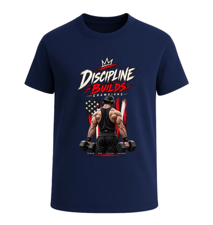 Discipline Builds Champions – Gym Motivation T-Shirt - Image 3