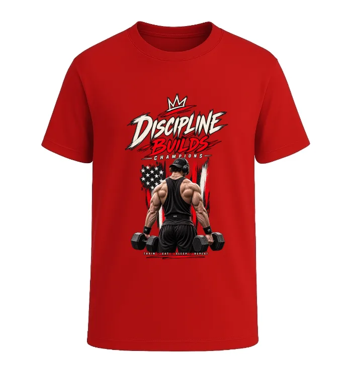 Discipline Builds Champions – Gym Motivation T-Shirt - Image 4