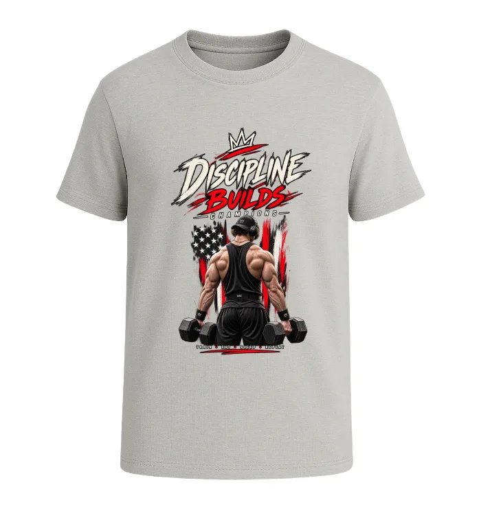 Discipline Builds Champions – Gym Motivation T-Shirt - Image 8